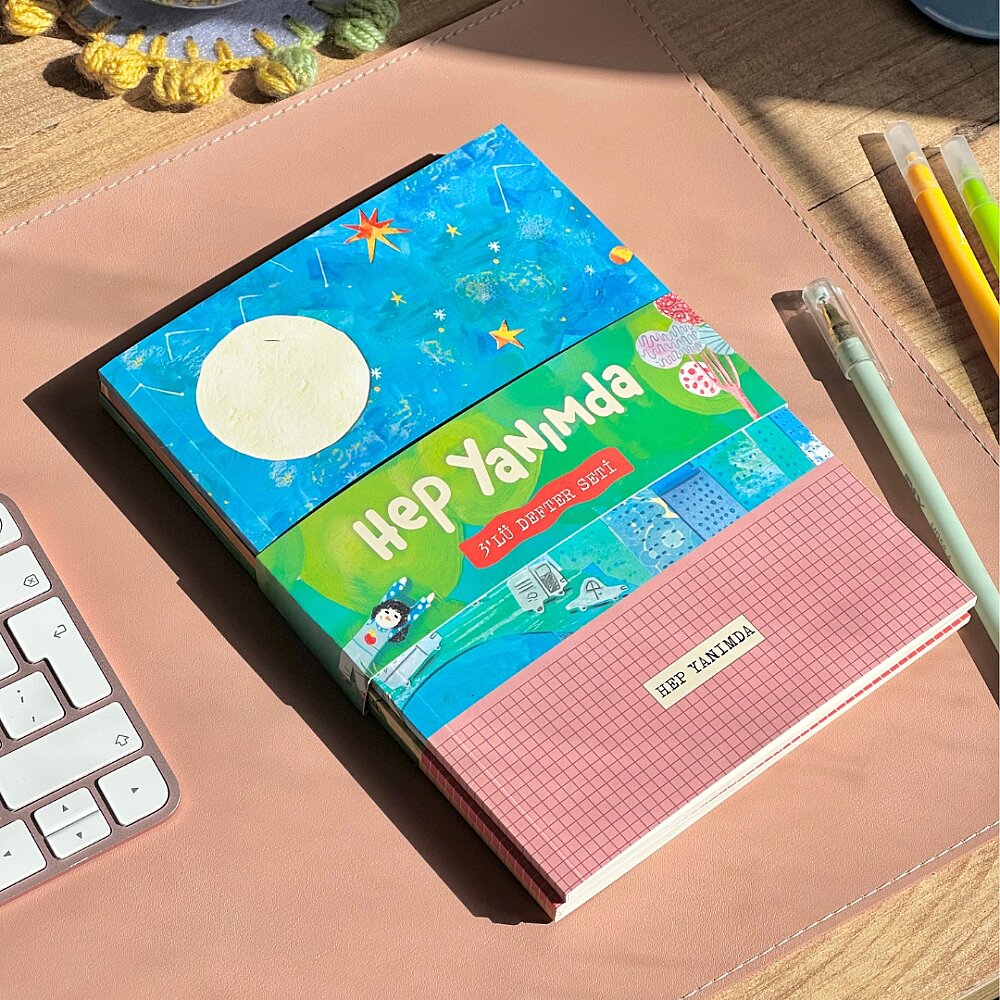 Hep Yanımda, Çizgili, Çizgisiz, Noktalı 3’lü Defter Seti, Her Biri 32 Yaprak, Lüks Ciltli 110 gr. Ivory Kağıt - Karavan Çocuk